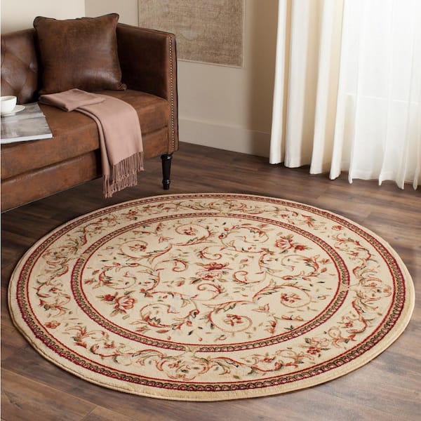 Lyndhurst Ivory 5 ft. x 5 ft. Round Border Floral Area Rug