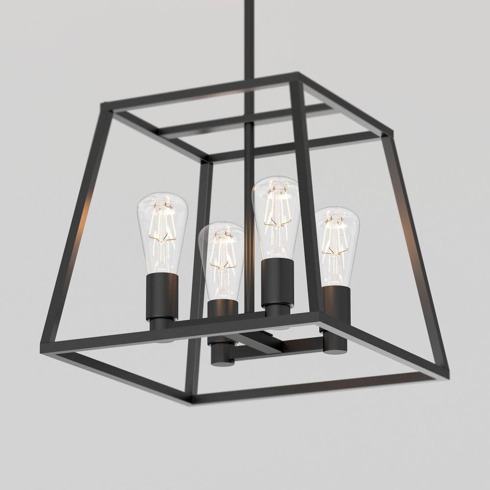 Carter Black Steel Cage 4-Light Chandelier