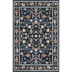 Blossom Navy Blue 9 ft. x 12 ft. Floral Washable Area Rug