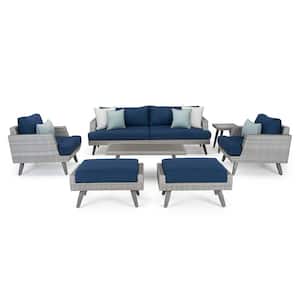 Portofino Casual Gray 7-Piece Aluminum Patio Conversation Seating Set with Sunbrella Laguna Blue Cushions