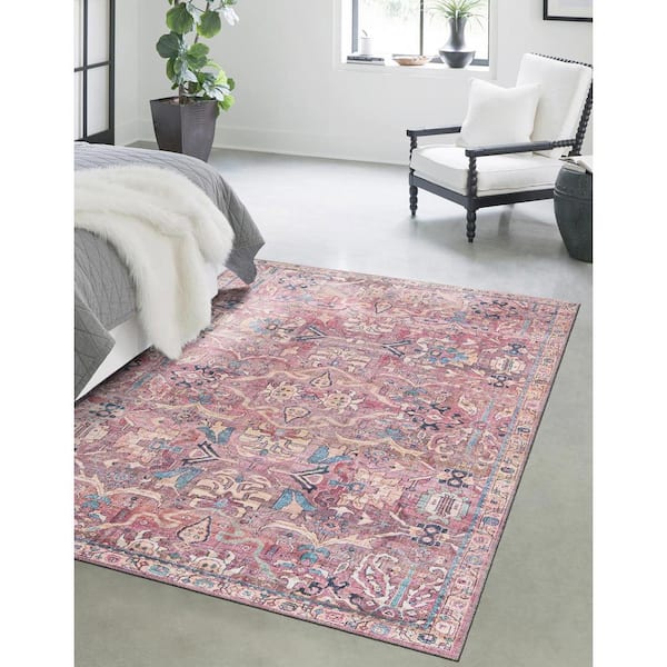 Nostalgia Katie Pink 9 ft. x 12 ft. Machine Washable Area Rug