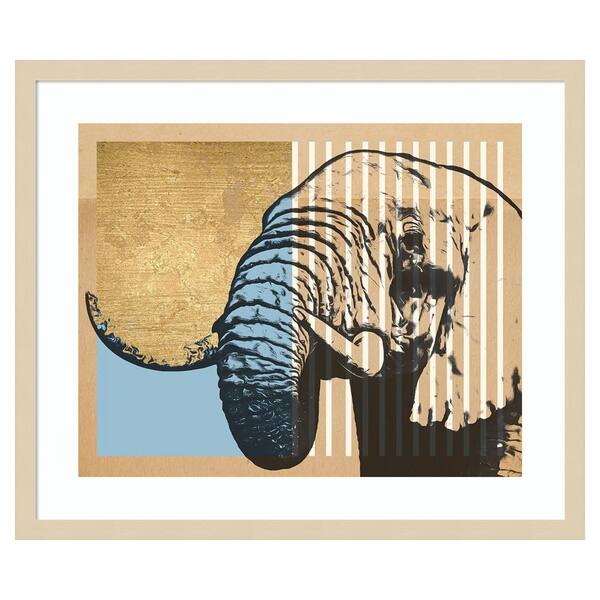 Amanti Art Tan Geometric Elephant II by Alonzo Saunders 25 in. W x 21 in. H. Wood Framed Wall Art Print Framed in Brown