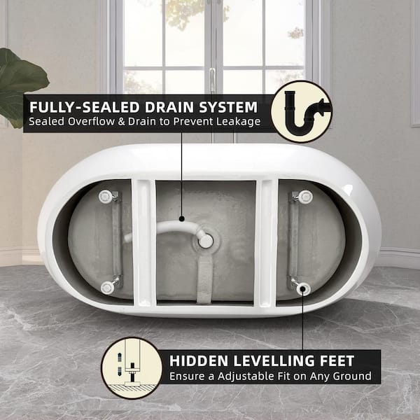 Zeafive Zey 59 in. x 30 in. Acrylic Freestanding Soaking