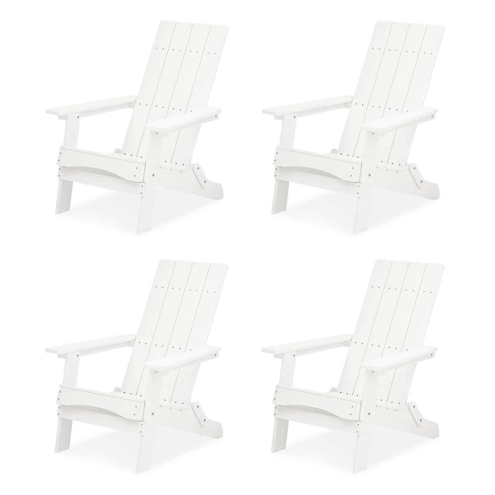 LUE BONA White Plastic Modern Folding Adirondack Outdoor Chairs, Patio Chairs (Set of 4) 4FLO