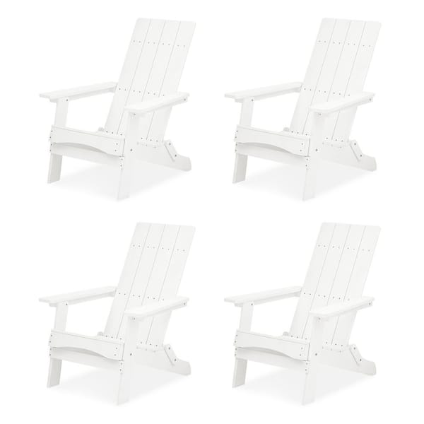 LUE BONA White Plastic Modern Folding Adirondack Outdoor Chairs, Patio Chairs (Set of 4)