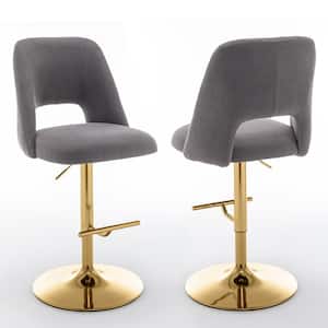 Jovana 41 in. Boucle Fabric Dark Gray Low Back Gold Metal Frame Adjustable Bar Stool with Swivels (Set of 2)