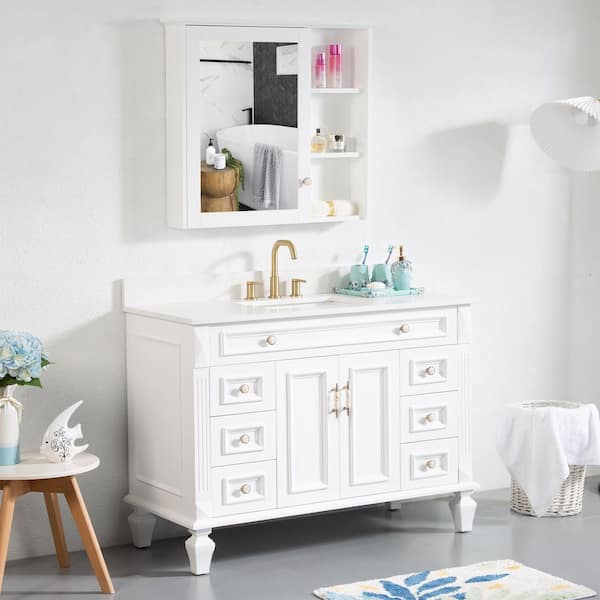 48 in. W x 22 in. D x 35 in. H Bath Vanity in White with Carrera White Vanity Top and Medicine Cabinet