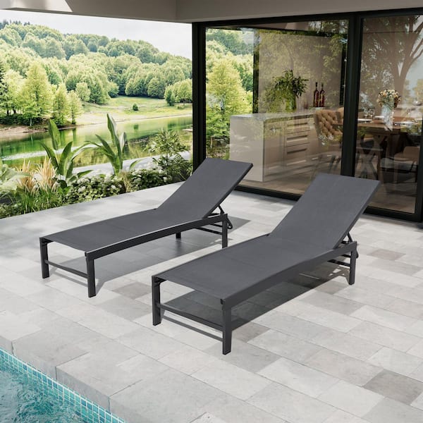 Crestlive Products 2-Piece Metal Stackable Outdoor Leisure Chaise Lounge in Gray