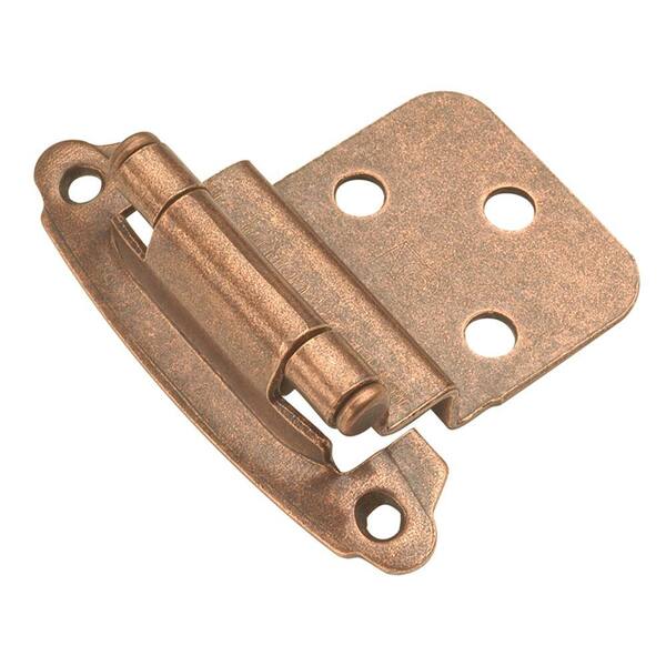 HICKORY HARDWARE 3/8 in. Inset Antique Copper Self-Closing Hinge (2-Pack)