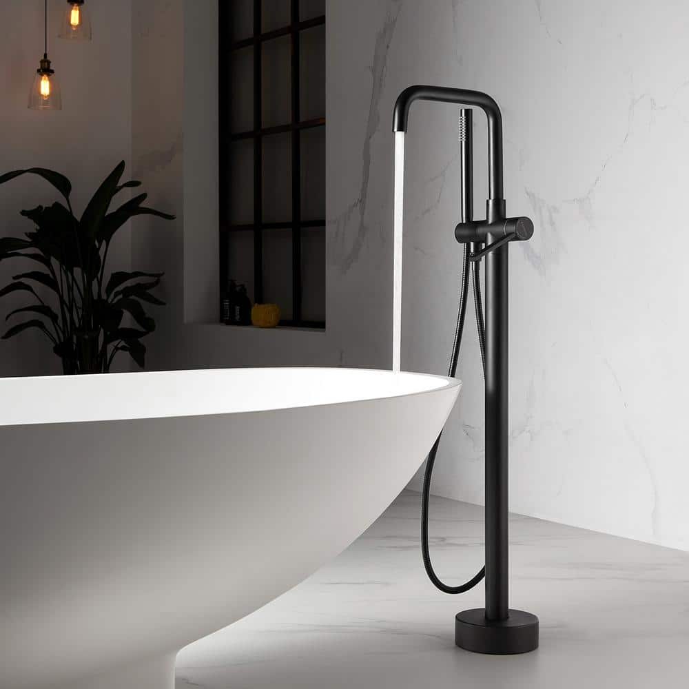 Matte Black Freestanding Tub Faucet with Hand Shower