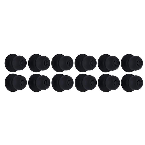 Ball Matte Black Bed/Bath Door Knob 12-Pack