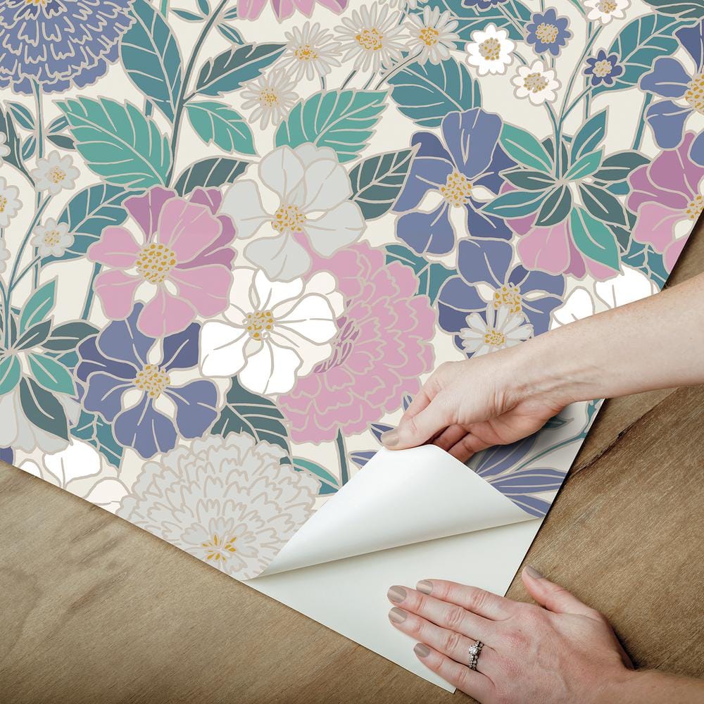 Pink and Beige Bohemian Floral Peel and Stick Wallpaper Roll