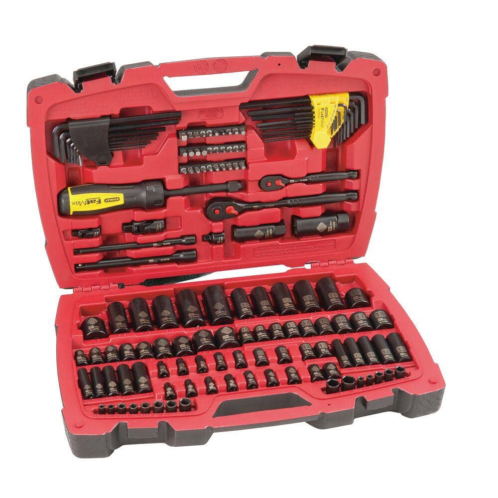 Stanley FATMAX Black - in. Home (141-Piece) Drive Depot 3/8 and Tool FMMT71663 Chrome Set in. The Mechanics 1/4