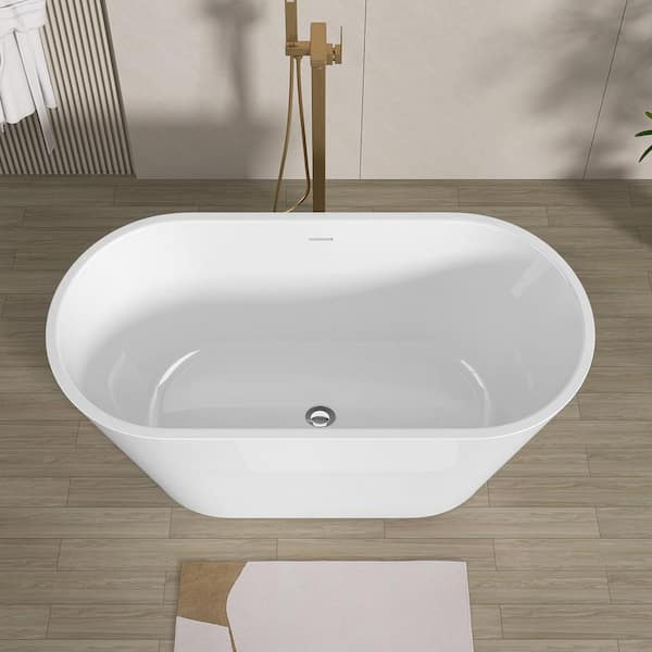 Baily 51 in. Acrylic Oval Slipper Flatbottom Freestanding Bathtub in Glossy White