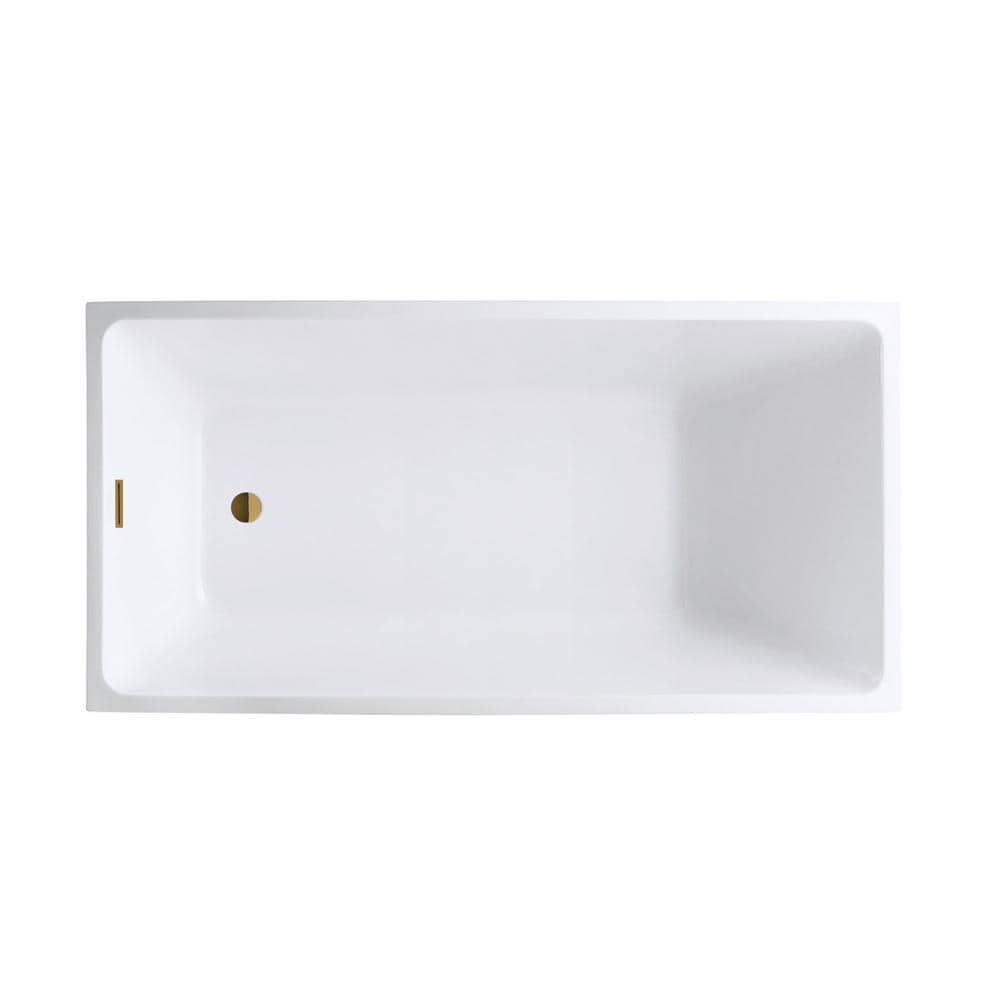 47" White Acrylic Freestanding Soaking Bathtub with Titanium Gold Drain