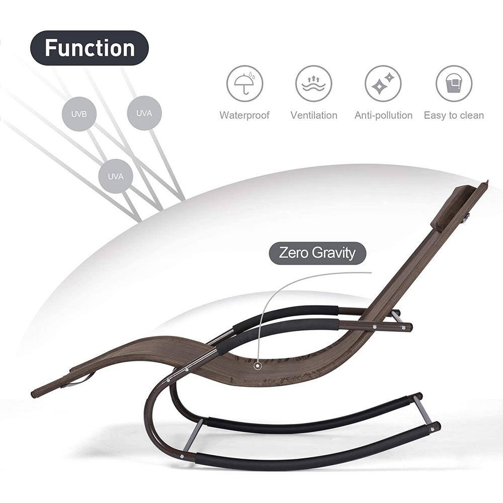 Brown Steel Frame Chaise Lounge with Cushions and Arms, Set of 2