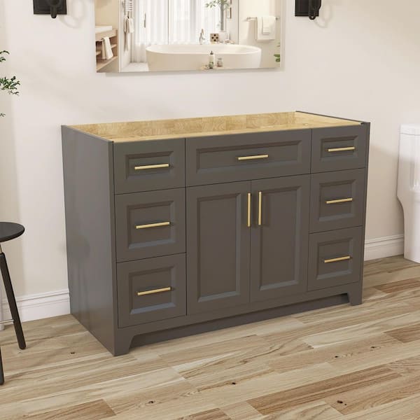 NTQ 48 in. W x 21.5 in. D x 33.5 in. H Bath Vanity Cabinet without Top Solid Wood Bathroom Vanity Base in Dark Gray