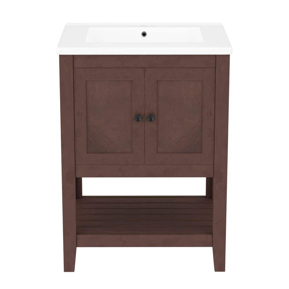 24in. Single Sink Freestanding Brwon Bath Vanity with White Ceramic Top price history on PriceWatchPro