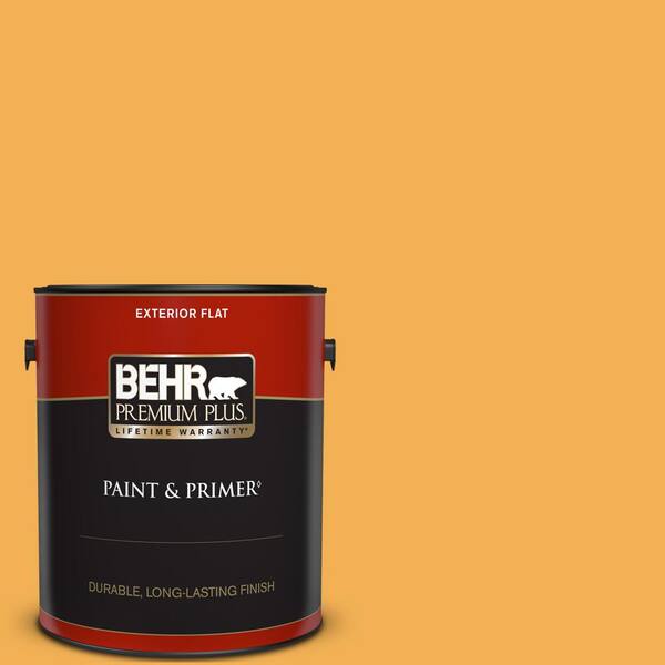 BEHR PREMIUM PLUS 1 gal. #PMD-20 Goldenrod Field Flat Exterior Paint & Primer