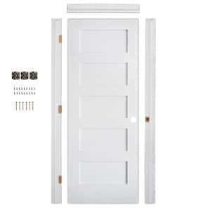 Ready-To-Assemble 24 in. W. x 80 in. Shaker 5-Panel Left-Hand Primed Solid Core MDF Wood Single Prehend Interior Door