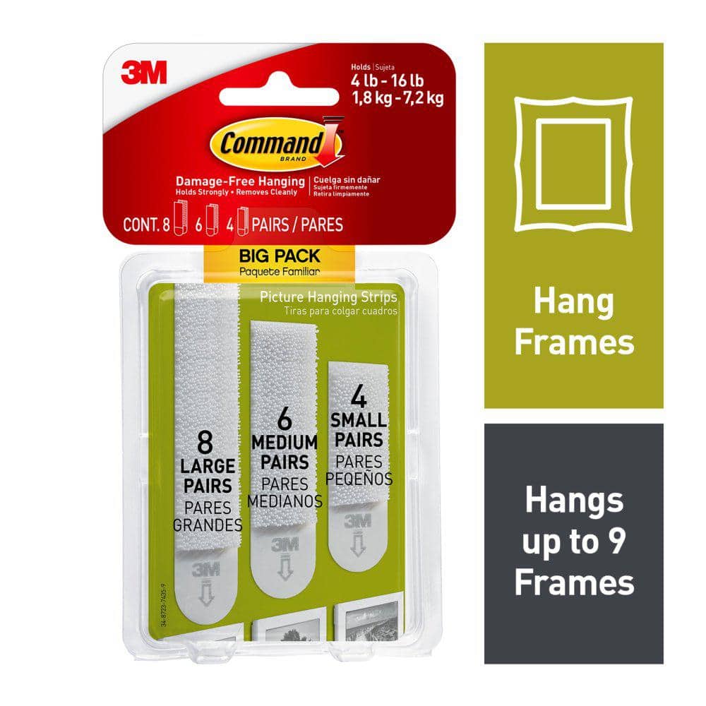 Damage-Free Picture Hanging Strips, Small, White, 4 Sets, Holds 4 lbs, No  Tools Required
