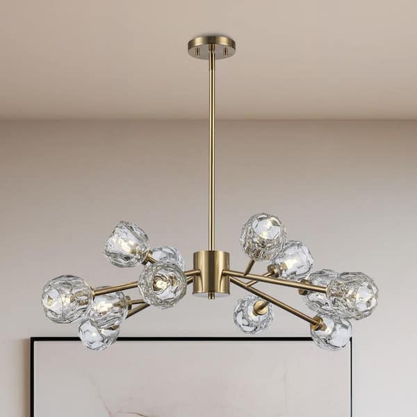 Bel Air Lighting Sequoia 12-Light Gold Modern Sputnik Chandelier Light Fixture with Clear Glass Shades