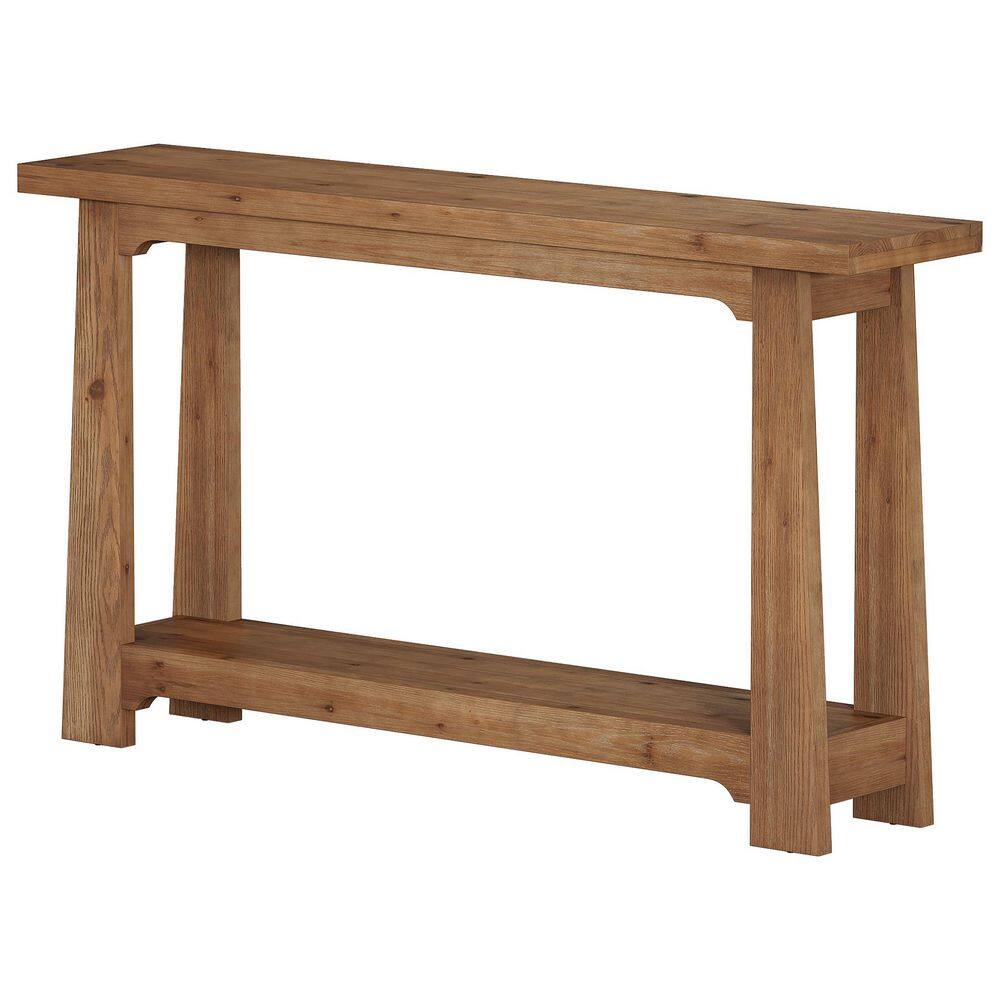 Turrella 55 in. Rectangle Brown Solid Wood Console Table, 2-Tier Farmhouse Entryway Table, Sofa Table Behind Couch
