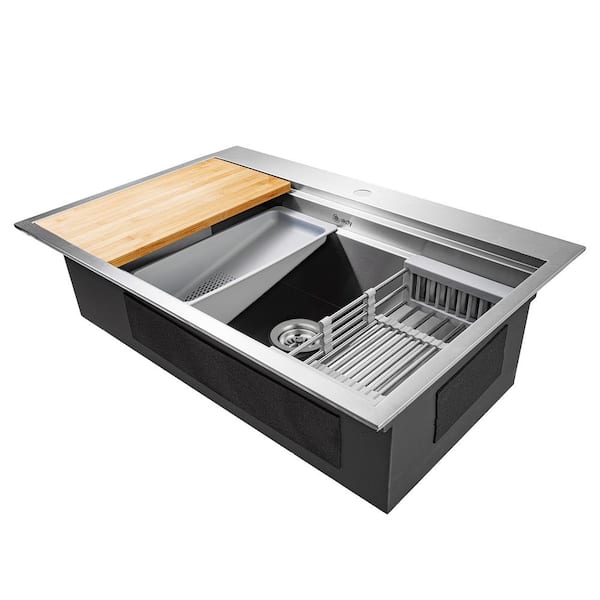 AKDY 30 in. Drop-in Single Bowl 18 Gauge Brushed Stainless Steel 