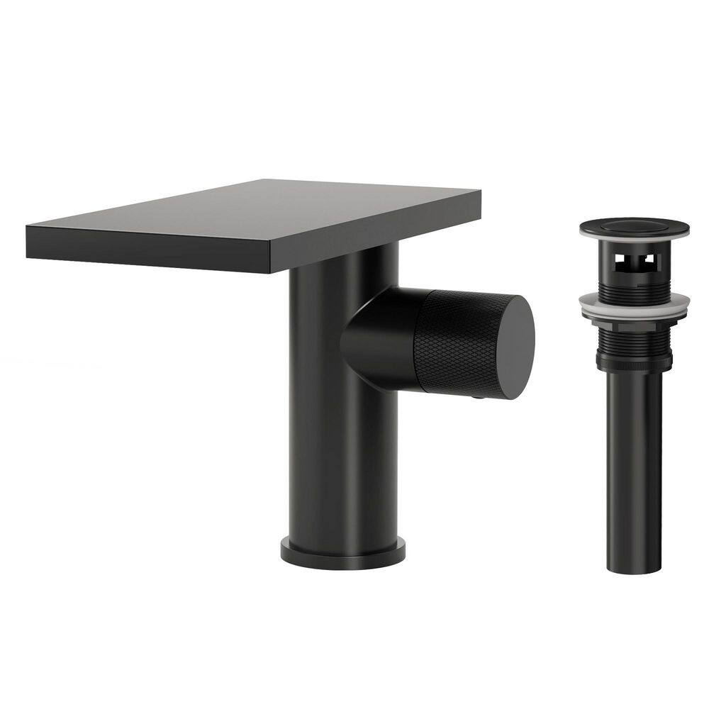 Sleek Single Hole Bathroom Sink Faucet Geometric Square Spout Knurled Handle Vanity Faucet with Drain in Matte Black price history on PriceWatchPro