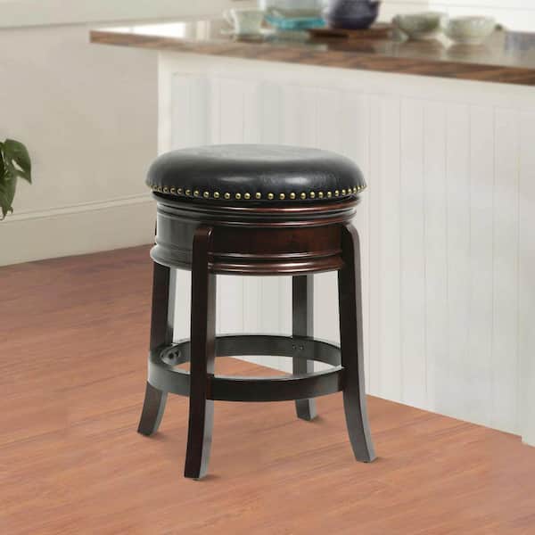 25 in. Brown and Black Solid Wood Faux Leather Swivel Counter Stool