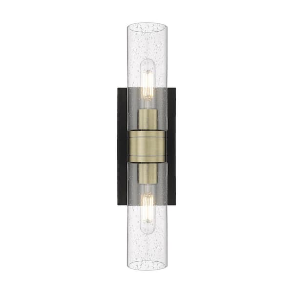 Innovations Ballston Urban 18 in. 2-Light Black Antique Brass Vanity Light with Glass Shade