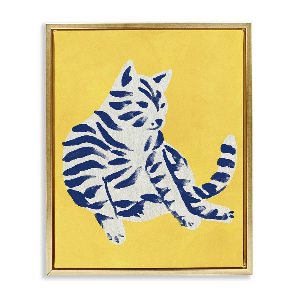 Unique Bright Cat on Yellow by June Erica Vess Gold Floater Frame Animal Graphic Art Print 31 in. x 25 in. price history on PriceWatchPro