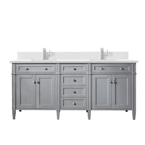 Brittany 72.0 in. W x 23.5 in. D x 34.0 in. H Double Bathroom Vanity in Urban Gray with White Zeus Quartz Top