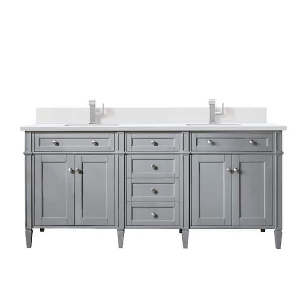 James Martin Vanities Brittany 72.0 in. W x 23.5 in. D x 34.0 in. H Double Bathroom Vanity in Urban Gray with White Zeus Quartz Top