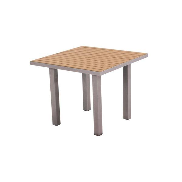 POLYWOOD Euro 36 in. Textured Silver Square Patio Dining Table with Plastique Natural Teak Top
