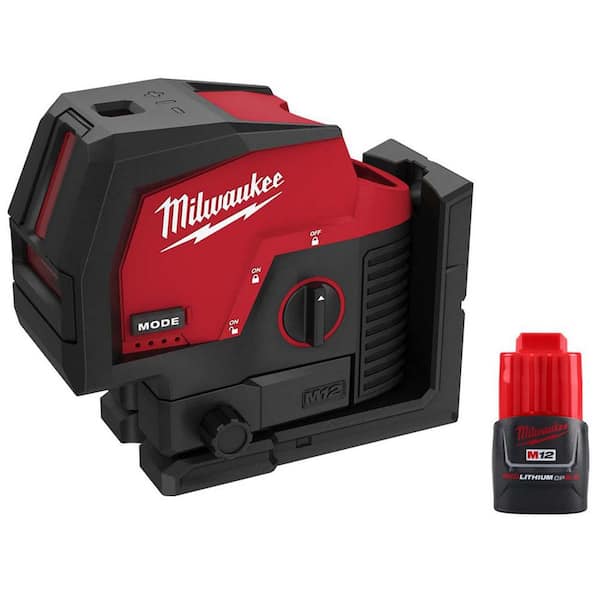 M12 12-Volt Lithium-Ion Cordless Green 125 ft. Cross Line and Plumb Points Laser Level with M12 2.0 Ah Battery