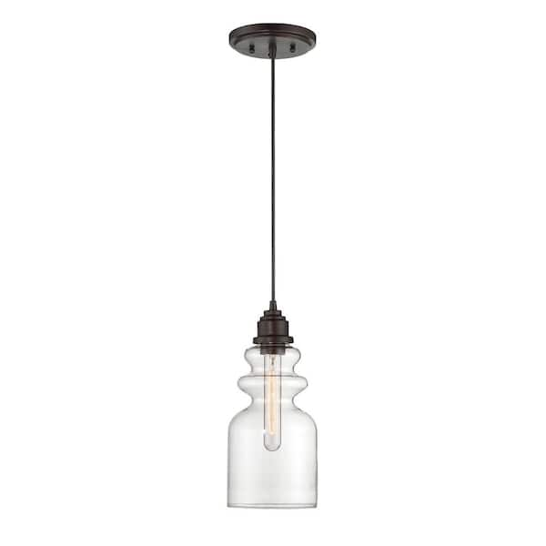 Savoy House 6 in. W x 10 in. H 1-Light Oil Rubbed Bronze Mini Pendant with Clear Glass Shade