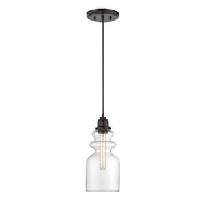 6 in. W x 10 in. H 1-Light Oil Rubbed Bronze Mini Pendant Light with Clear Glass Shade