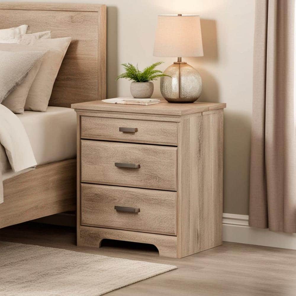 Weathered Oak 2-Drawer Nightstand with Charging Station