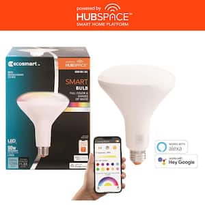90-Watt Equivalent Smart BR40 Color Changing CEC LED Light Bulb with Voice Control (1-Bulb) Powered by Hubspace
