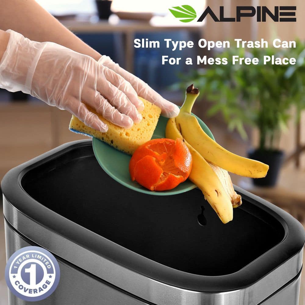 10.5 Gallon Brushed Stainless Steel Open Top Trash Can Set