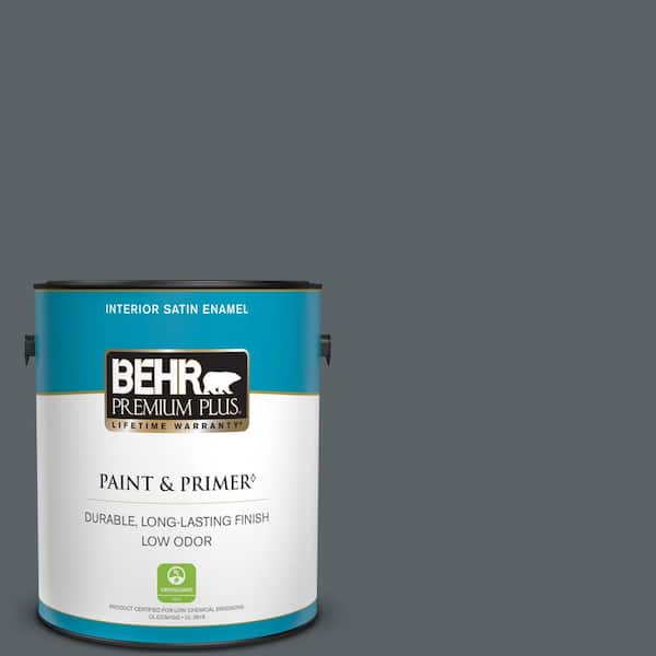 BEHR PREMIUM PLUS 1 gal. Home Decorators Collection #HDC-AC-25 Blue Metal Satin Enamel Low Odor Interior Paint & Primer