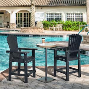 27.56 in. Black Patio Bar Stools Adirondack Arm Chairs Set of 2, All Weather Outdoor Furniture with Removable Table