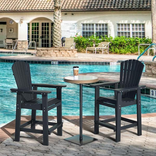 Unbranded 27.56 in. Black Patio Bar Stools Adirondack Arm Chairs Set of 2, All Weather Outdoor Furniture with Removable Table