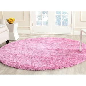 California Shag Pink 7 ft. x 7 ft. Round Solid Area Rug