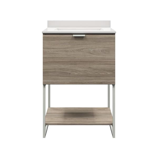 Glacier Bay Stoneham 25 in. W x 19 in. D Vanity in Savanna with Cultured Marble Vanity Top in White with White Basin