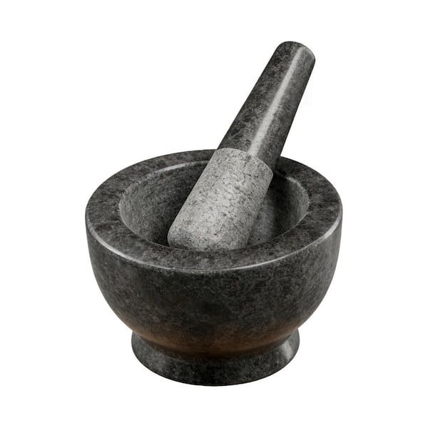 5.2 in. Granite Mortar and Pestles Set for Kitchen, Home, Grinding and Mixing Herbs and Spices, Blsck (1-Pack)