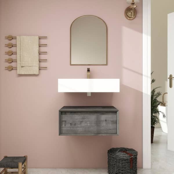 BV Better Vanity Alysa 24 in. W x 20 in. D x 23 in. H Single Sink Floating Bath Vanity in Smoke Oak with White Acrylic Top