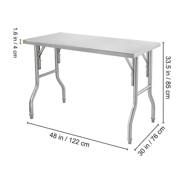 VEVOR Silver Stainless Steel Table 48 x 30 in. Heavy-Duty Folding Table with 220 lb. Load Kitchen Utility Table for Restaurant