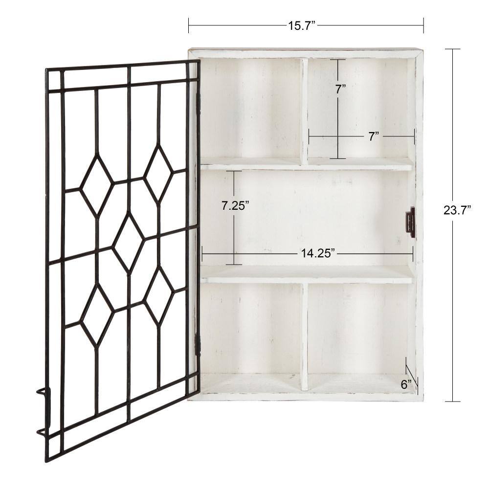 Whitewash Wooden Curio Cabinet with Decorative Black Iron Door